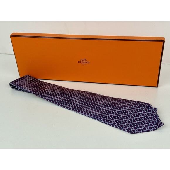 Hermes Tie - 100% Silk - Penguin - Blue